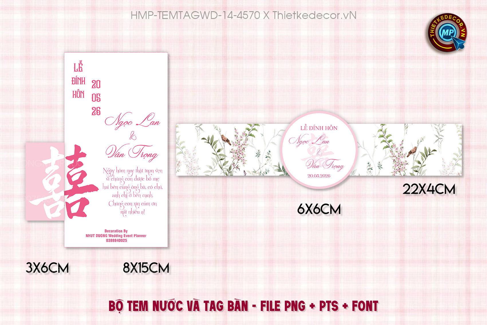 Bộ Tem nước tag bàn tone hồng in họa tiết cách điệu
